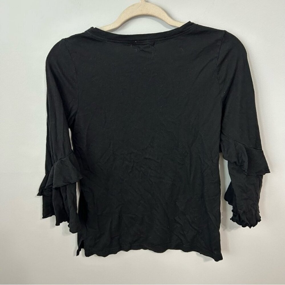 Anthropologie T.La Black Ruffled Bell 3/4 Sleeve Blouse Women’s Size XS - Picture 5 of 6